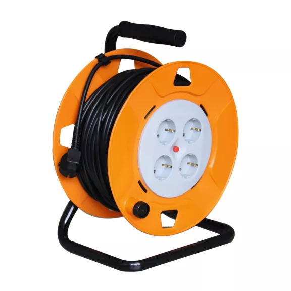 Home HJR 4-25/1,5 kábeldob, 25 m, IP20 kivitel, fém talp, H05VV-F 3G1,5 mm2 kábel, max. 3000 W, védőkapcsoló, 4 védőérintkezős aljzat Home HJR 4-25/1,5 kábeldob, 25 m, IP20 kivitel, fém talp, H05VV-F 3G1,5 mm2 kábel, max. 3000 W, védőkapcsoló, 4 védőérintkezős aljzat