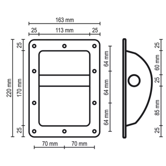 SAL HT 203 süllyesztett fogantyú hangfalhoz, fém, 220 x 163 x 60 mm SAL HT 203 süllyesztett fogantyú hangfalhoz, fém, 220 x 163 x 60 mm