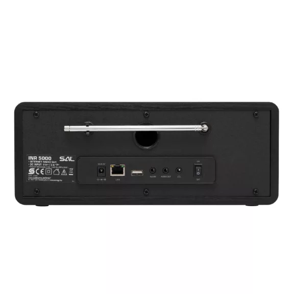 SAL INR 5000/BK internetrádió, 5 in 1, 2x5 W, Bass reflex, világrádió, FM RDS, BT, AUX, Média Center hálózati zenetár, EQ