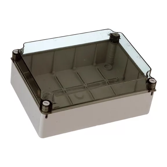 Kötődoboz 380X300X130 IP65 ÁTLÁTSZÓTETŐVEL, SIMA OLDALFALLAL Kötődoboz 380X300X130 IP65 ÁTLÁTSZÓTETŐVEL, SIMA OLDALFALLAL