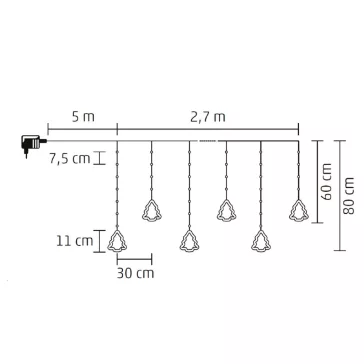   Home KAF110WW fényfüggöny, kül- és beltéri kivitel, 2,7 méter, 110 db melegfehér microLED, Mikulás és hóember figurák