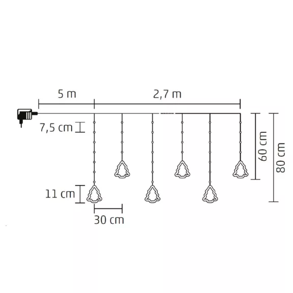 Home KAF110WW fényfüggöny, kül- és beltéri kivitel, 2,7 méter, 110 db melegfehér microLED, Mikulás és hóember figurák