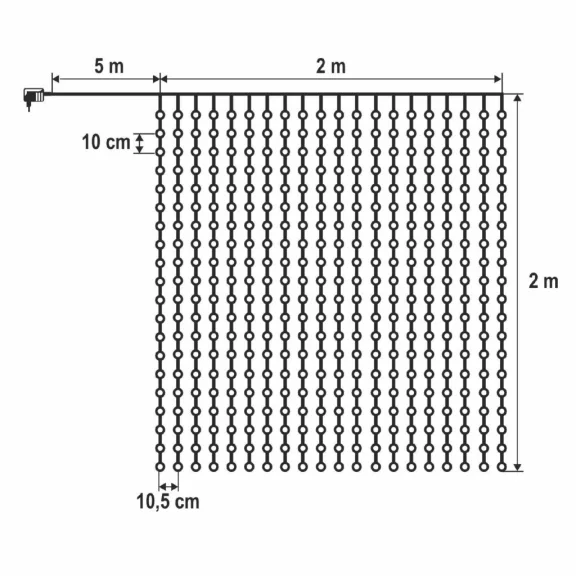 HOME KAF400DWH DOT LED-es fényfüggöny, 400 db hidegfehér DOT LED, 2x2m, 8 program, ismétlődő időzítés, hálózati tápellátás, kül- és beltéri kivitel