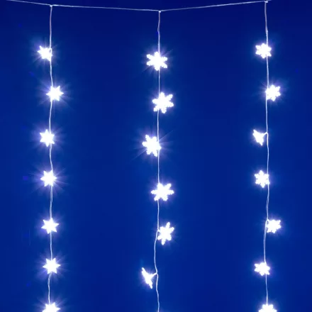 HOME KAF50WH LED-es hópehely fényfüggöny, 1,35 m, 50 db hidegfehér LED, hálózati tápellátás, beltéri kivitel