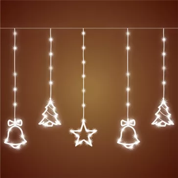  Home KAF 11/WH micro LED-es figurás fényfüggöny, 2 m / 186 db hidegfehér LED, harang / fenyő / csillag figurákkal, hálózati adapter, kül- és beltéri kivitel