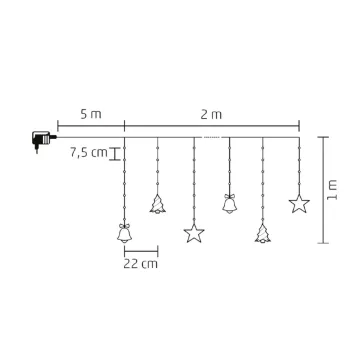   Home KAF 11/WH micro LED-es figurás fényfüggöny, 2 m / 186 db hidegfehér LED, harang / fenyő / csillag figurákkal, hálózati adapter, kül- és beltéri kivitel