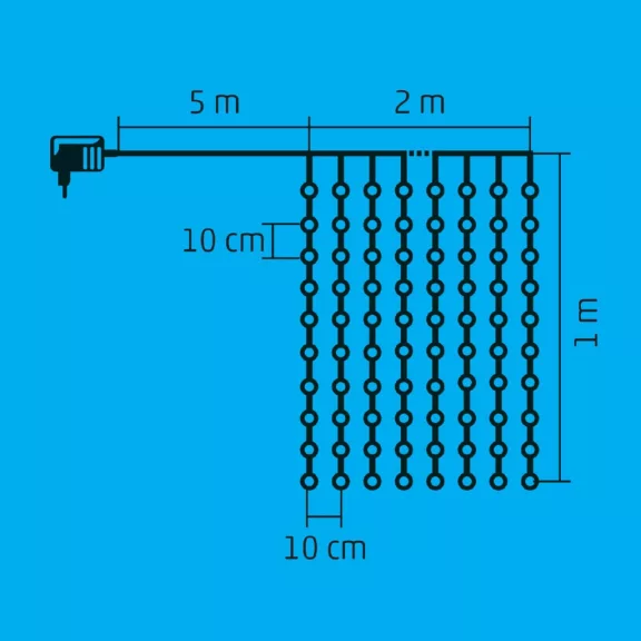 Home KAF 210LC LED-es fényfüggöny, 2x1 m / 210 db hidegfehér LED, fehér vezeték, állófényű, hálózati adapter, kül- és beltéri kivitel