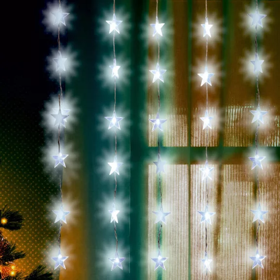 Home KAF 48L LED-es csillag fényfüggöny, 1,5x1 m / 48 db hidegfehér LED csillag figurákban, átlátszó vezeték, hálózati adapter, beltéri kivitel Home KAF 48L LED-es csillag fényfüggöny, 1,5x1 m / 48 db hidegfehér LED csillag figurákban, átlátszó vezeték, hálózati adapter, beltéri kivitel