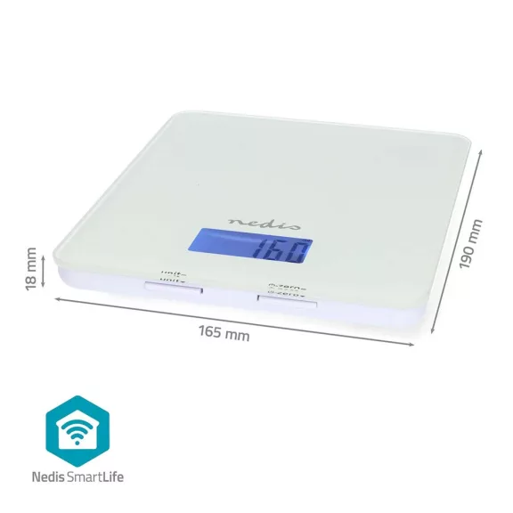 Nedis konyhai okos mérleg, Bluetooth, 5000 féle élelmiszer tápértéke és energiaértéke KASC800WTW