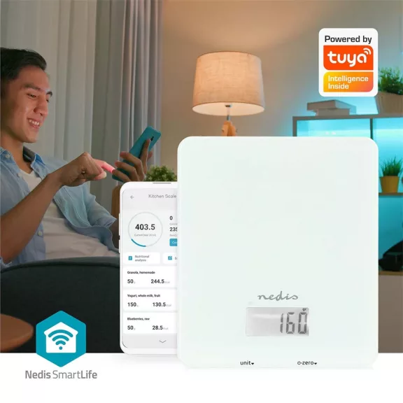 Nedis konyhai okos mérleg, Bluetooth, 5000 féle élelmiszer tápértéke és energiaértéke KASC800WTW