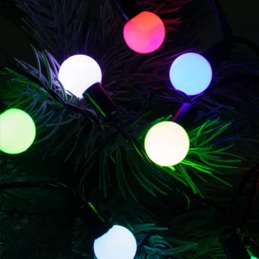   Home KBC 50 LED-es gömb fényfüzér, 4,9 m / 50 db színváltó LED, opál gömb dekoráció, fekete vezeték, hálózati adapter, kül- beltéri kivitel