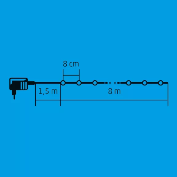 Home KII 100B/WW LED-es gömb fényfüzér, 8 m / 100 db melegfehér LED, állófényű, zöld vezeték, hálózati adapter, beltéri kivitel