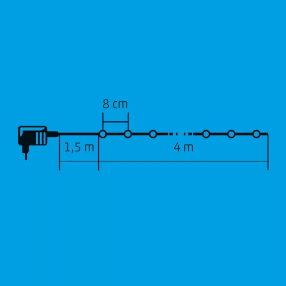 Home KII 50B/WW LED-es gömb fényfüzér, 4 m / 50 db melegfehér LED, állófényű, zöld vezeték, hálózati adapter, beltéri kivitel
