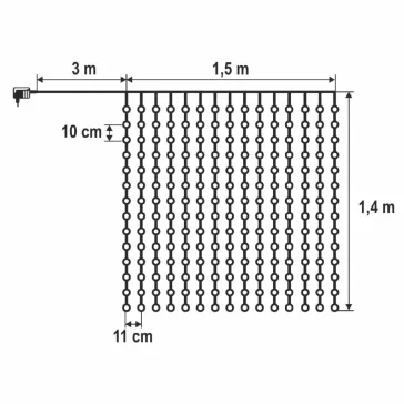   HOME KIN210DWH DOT LED-es fényfüggöny, 210db hidegfehér DOT LED, 1,5m hosszú, állófényű, adapteres tápellátás, beltéri kivitel