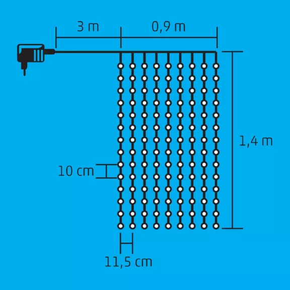 Home KIN 126C/WH LED-es fényfüggöny, 0,9x1,4 m / 126 db hidegfehér LED, fehér vezeték, állófényű, hálózati adapter, beltéri kivitel
