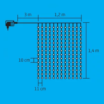   Home KIN 168C/WH LED-es fényfüggöny, 1,2x1,4 m / 168 db hidegfehér LED, fehér vezeték, állófényű, hálózati adapter, beltéri kivitel