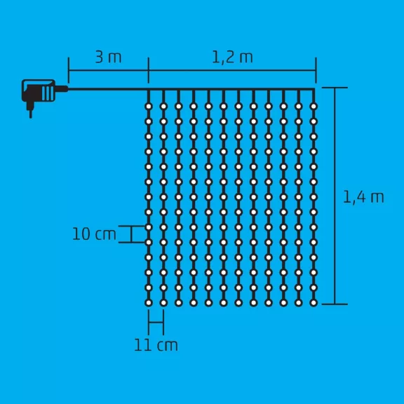 Home KIN 168C/WH LED-es fényfüggöny, 1,2x1,4 m / 168 db hidegfehér LED, fehér vezeték, állófényű, hálózati adapter, beltéri kivitel