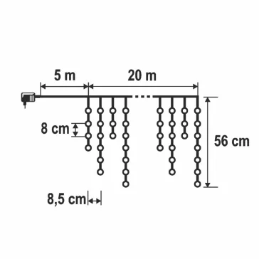   HOME KKF1200D20M LED-es sziporkázó fényfüggöny, 20 méter, 1200db melegfehér DOT LED, adapteres tápellátás, kül- és beltéri kivitel