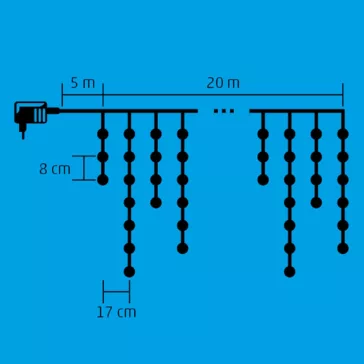   Home KKF 608/WH LED-es fényfüggöny, 20 m / 600 db hidegfehér LED, 8 fényprogram, fehér vezeték, hálózati adapter, kül- és beltéri kivitel