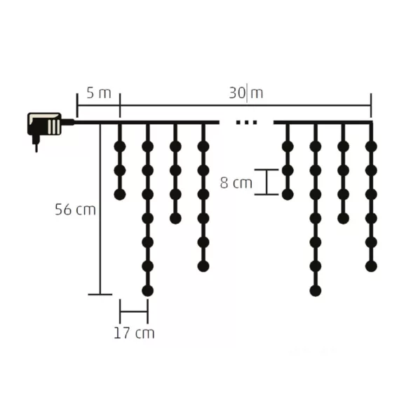 Home KKF 908/WW LED-es fényfüggöny, 30 m / 900 db melegfehér LED, 8 fényprogram, fehér vezeték, hálózati adapter, kül- és beltéri kivitel Home KKF 908/WW LED-es fényfüggöny, 30 m / 900 db melegfehér LED, 8 fényprogram, fehér vezeték, hálózati adapter, kül- és beltéri kivitel