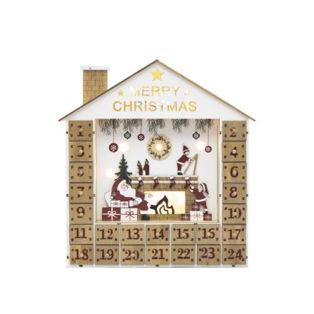 HOME KLW24 LED-es adventi naptár, 10 db melegfehér LED, fa és műanyag, elemes tápellátás, beltéri kivitel