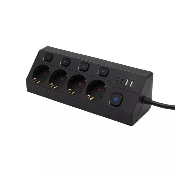 OME KNVK04KUSBC 4-es elosztó, aljzatonként kapcsolható, max. 3680 W, 2 méter, fekete, 2xUSB-C, 2xUSB-A OME KNVK04KUSBC 4-es elosztó, aljzatonként kapcsolható, max. 3680 W, 2 méter, fekete, 2xUSB-C, 2xUSB-A