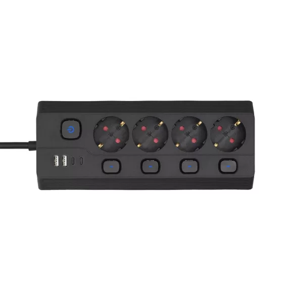OME KNVK04KUSBC 4-es elosztó, aljzatonként kapcsolható, max. 3680 W, 2 méter, fekete, 2xUSB-C, 2xUSB-A OME KNVK04KUSBC 4-es elosztó, aljzatonként kapcsolható, max. 3680 W, 2 méter, fekete, 2xUSB-C, 2xUSB-A