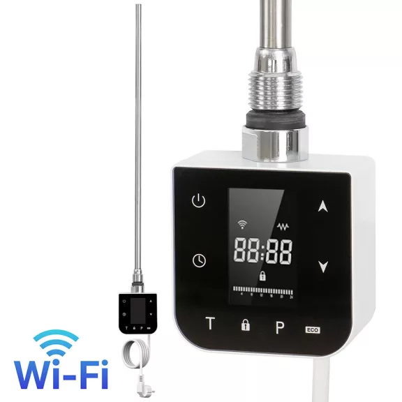 Wifi-s fűtőpatron törölközőszárító radiátorhoz digitális hőfokszabályozóval 800W fehér Wifi-s fűtőpatron törölközőszárító radiátorhoz digitális hőfokszabályozóval 800W fehér