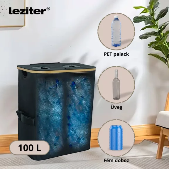 Szelektív palackgyűjtő két rekeszes 140l fekete Szelektív palackgyűjtő két rekeszes 140l fekete