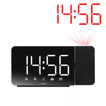 Home LTCRP03 rádiós LED ébresztőóra projektorral, változtatható fényerő, körbe forgatható vetítési pozíció, két ébresztési idő, FM rádió, bip-bip vagy rádiós ébresztés