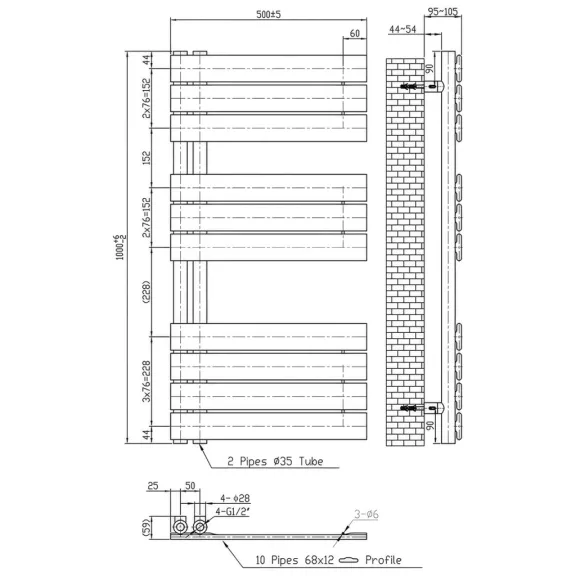 Solaro Design törölközőszárító radiátor 1000x500 mm fehér Solaro Design törölközőszárító radiátor 1000x500 mm fehér