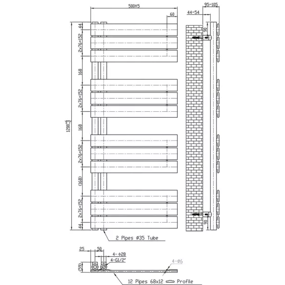 Solaro Design törölközőszárító radiátor 1200x500 mm fehér