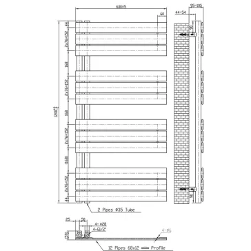   Solaro Design törölközőszárító radiátor 1200x600 mm fehér