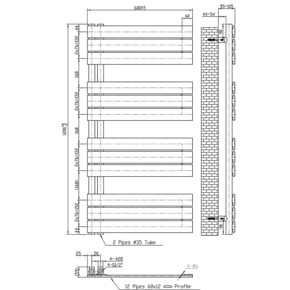 Solaro Design törölközőszárító radiátor 1200x600 mm fehér Solaro Design törölközőszárító radiátor 1200x600 mm fehér
