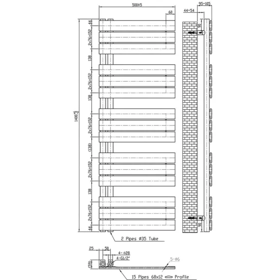 Solaro Design törölközőszárító radiátor 1400x500 mm fekete Solaro Design törölközőszárító radiátor 1400x500 mm fekete