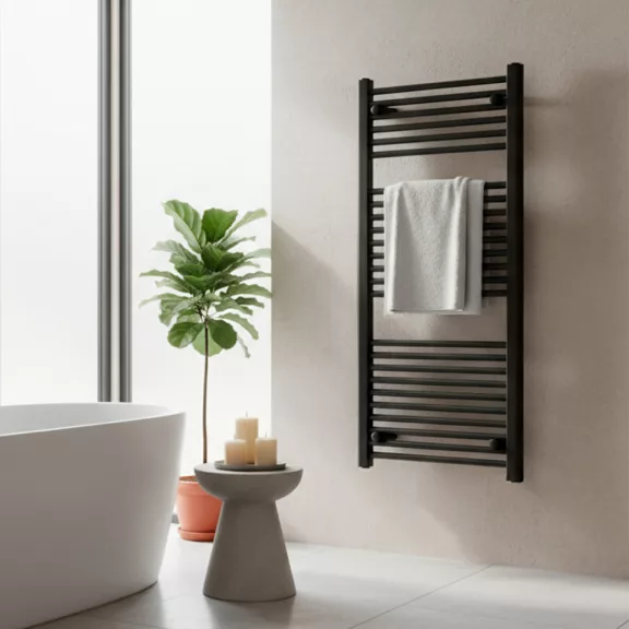 Egyenes törölközőszárító radiátor 1200x600 mm fekete Egyenes törölközőszárító radiátor 1200x600 mm fekete