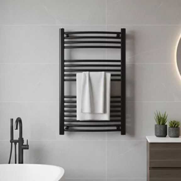 Íves törölközőszárító radiátor 1000x600 mm fekete Íves törölközőszárító radiátor 1000x600 mm fekete