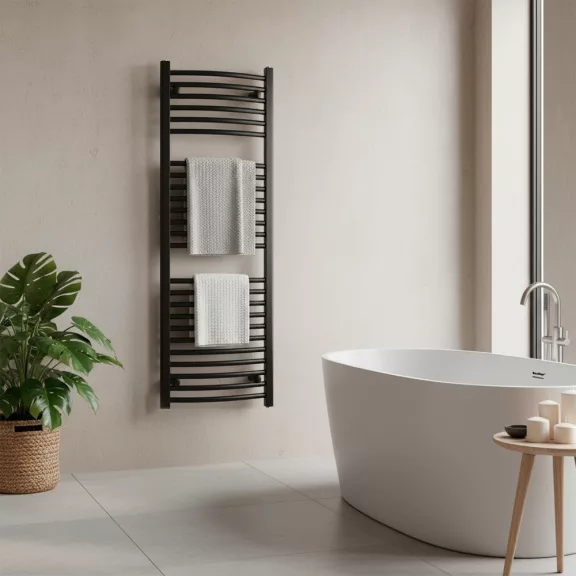 Íves törölközőszárító radiátor 1200x500 mm fekete Íves törölközőszárító radiátor 1200x500 mm fekete