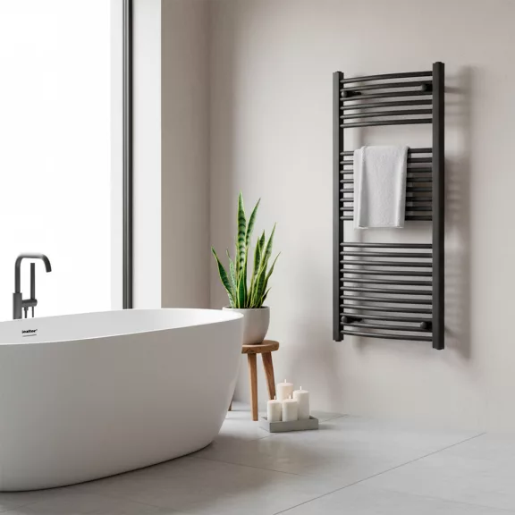 Íves törölközőszárító radiátor 1200x600 mm fekete Íves törölközőszárító radiátor 1200x600 mm fekete