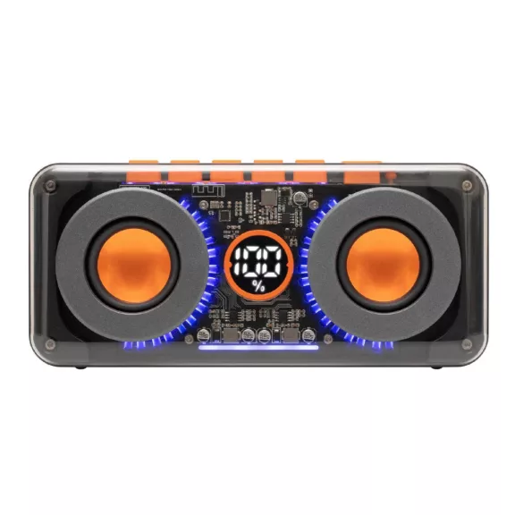 SAL MECHAPOWER vezeték nélküli hangszóró és multimédia-lejátszó, 2 x 10 W, RGB LED, BT TWS, USB-C, ~8 óra üzemidő, superbass mélysugárzó
