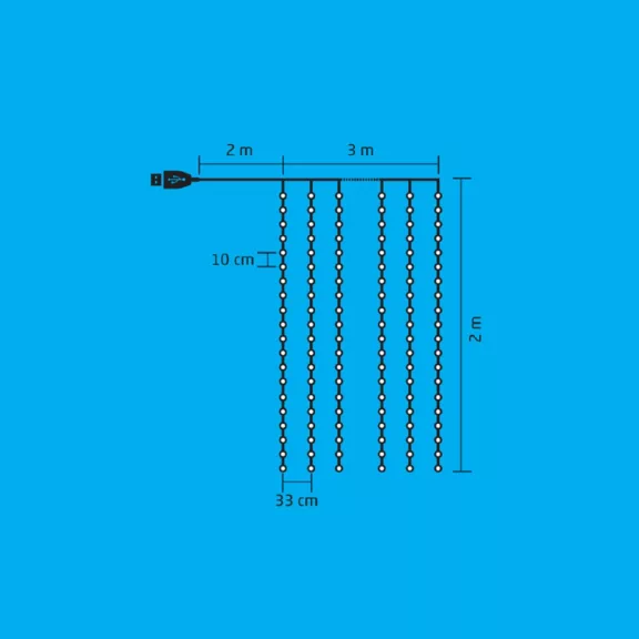 Home MLF 200/WH micro LED-es fényfüggöny, 3x2 m / 200 db hidegfehér micro LED, 8 fényprogram, távirányító, USB csatlakozó, beltéri kivitel