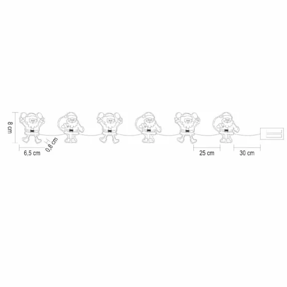 Home MLS6 LED-es mikulás fényfüzér, szilikon, 6db melegfehér LED, elemes tápellátás, beltéri kivitel