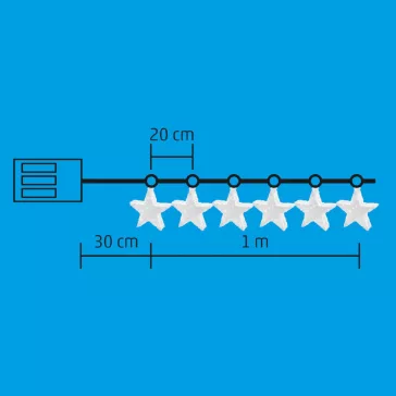   Home MRLC 6/S LED-es tükördísz fényfüzér, 1 m / 72 db hidegfehér LED, alagúthatású csillagdísszel, állófényű, átlátszó vezeték, elemes, beltéri kivitel