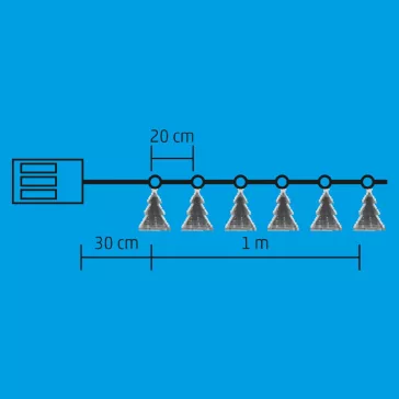   Home MRLC 6/T LED-es fenyőfa fényfüzér, 1 m / 72 db hidegfehér LED, alagúthatású fenyődísszel, állófényű, átlátszó vezeték, elemes, beltéri kivitel