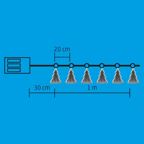 Home MRLC 6/T LED-es fenyőfa fényfüzér, 1 m / 72 db hidegfehér LED, alagúthatású fenyődísszel, állófényű, átlátszó vezeték, elemes, beltéri kivitel