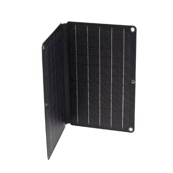 HOME MSC10W hordozható napelemes USB töltő, összecsukható, 10Watt, 2xUSB, LED töltésjelző, felakasztható, tartozék karabinerekkel