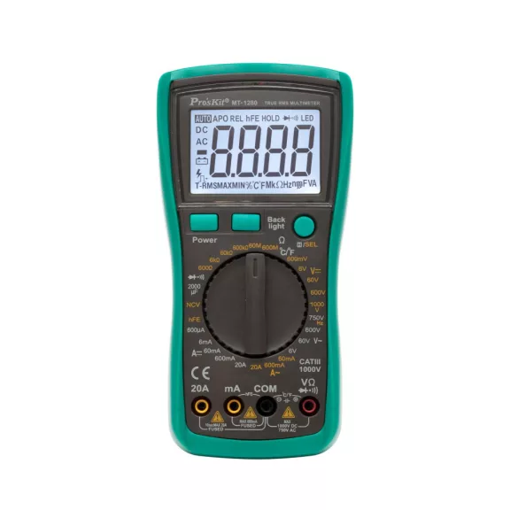 Pro’skit MT-1280 professzionális multiméter, AC/DC áram, feszültség, ellenállás, frekvencia, kapacitás, hőmérséklet, dióda, tranzisztor mérése Pro’skit MT-1280 professzionális multiméter, AC/DC áram, feszültség, ellenállás, frekvencia, kapacitás, hőmérséklet, dióda, tranzisztor mérése