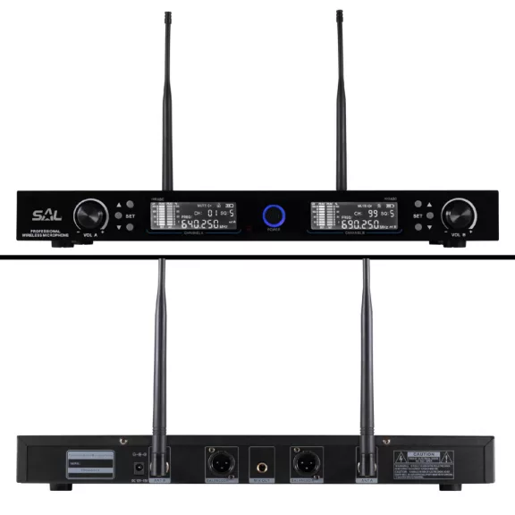 SAL MVN 910 vezeték nélküli mikrofonszett, digitális zajszűrés, 2x100 csatorna, ~140 m hatótáv, UHF frekvenciasáv, rack kompatibilis SAL MVN 910 vezeték nélküli mikrofonszett, digitális zajszűrés, 2x100 csatorna, ~140 m hatótáv, UHF frekvenciasáv, rack kompatibilis
