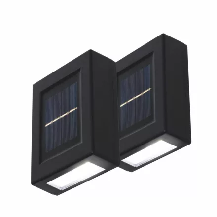 HOME MX658 napelemes falilámpa szett, 2db-os szett, 2db hidegfehér LED, cserélhető AA akkumulátor, fekete