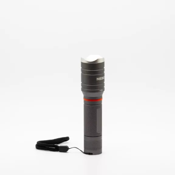 NEBO NEB-6746-G TAC SLYDE zseblámpa, 300 lumen, zoom, alumínium burkolat, IPX4, 5 féle üzemmód, elemes működés